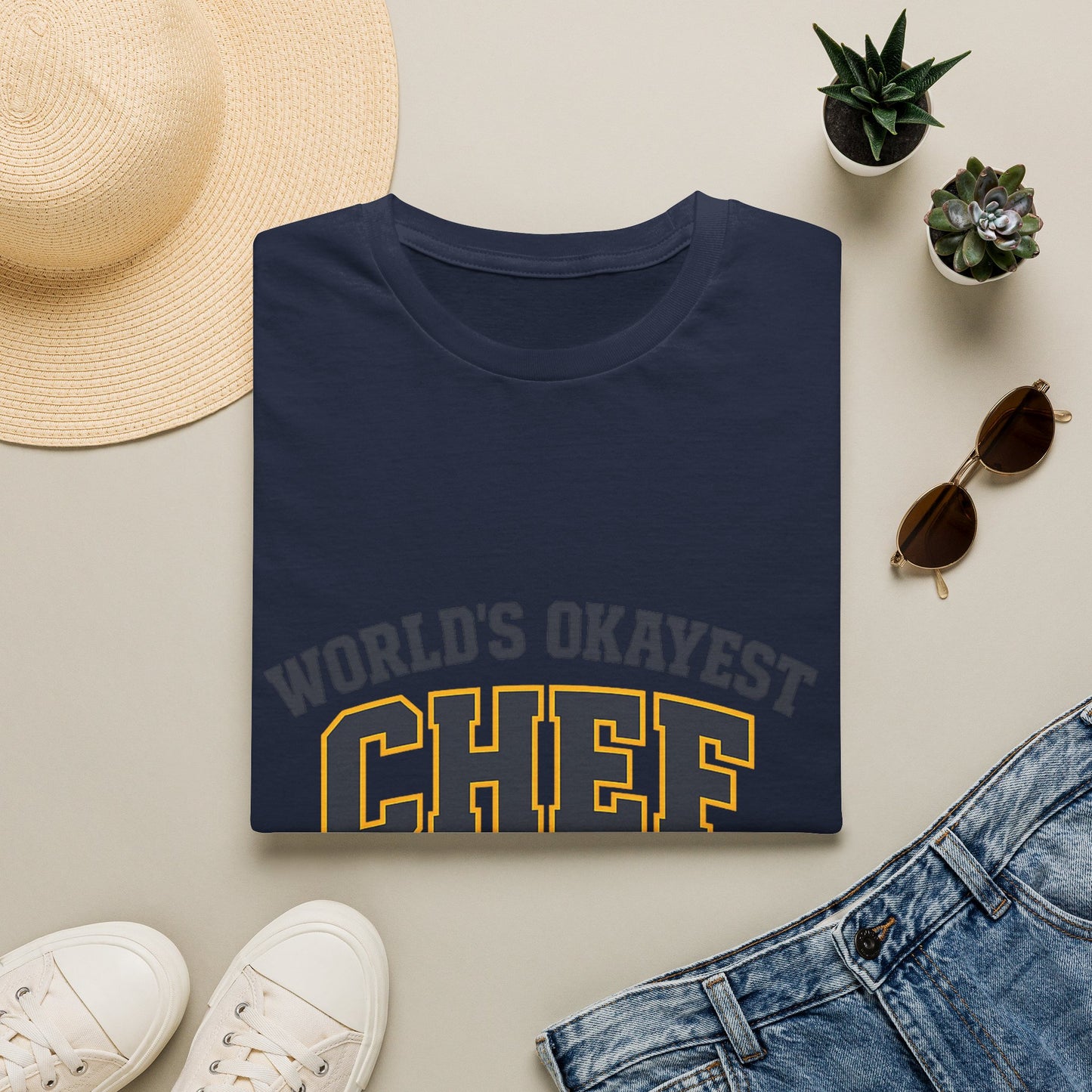 World's Okayest Chef T-Shirt — Funny Chef Gift for Home Cooks & Amateur Chefs