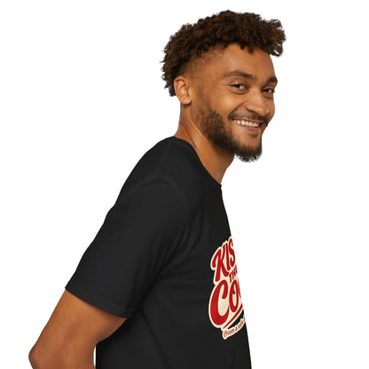Kiss The Cook T-Shirt — Retro Red Graphic Tee ("Kiss The Cook from a safe distance")