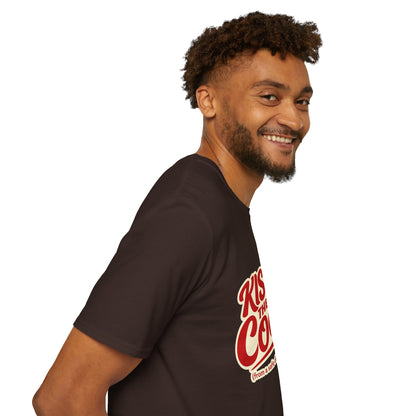 Kiss The Cook T-Shirt — Retro Red Graphic Tee ("Kiss The Cook from a safe distance")
