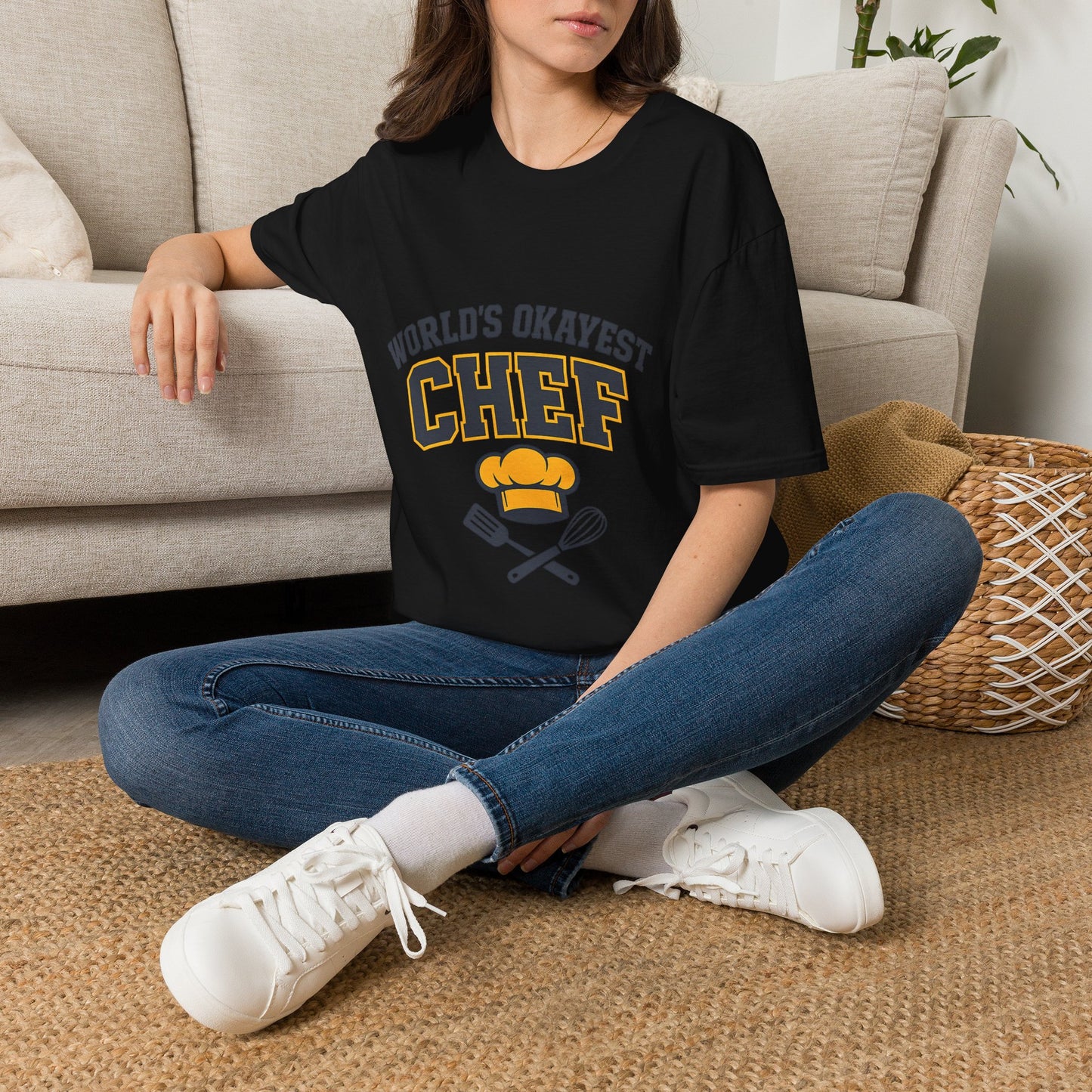 World's Okayest Chef T-Shirt — Funny Chef Gift for Home Cooks & Amateur Chefs