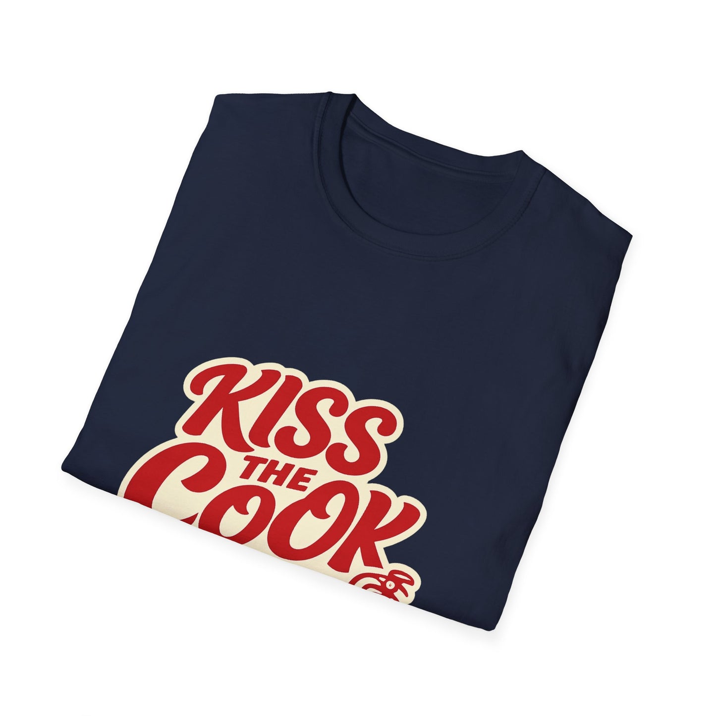 Kiss The Cook T-Shirt — Retro Red Graphic Tee ("Kiss The Cook from a safe distance")