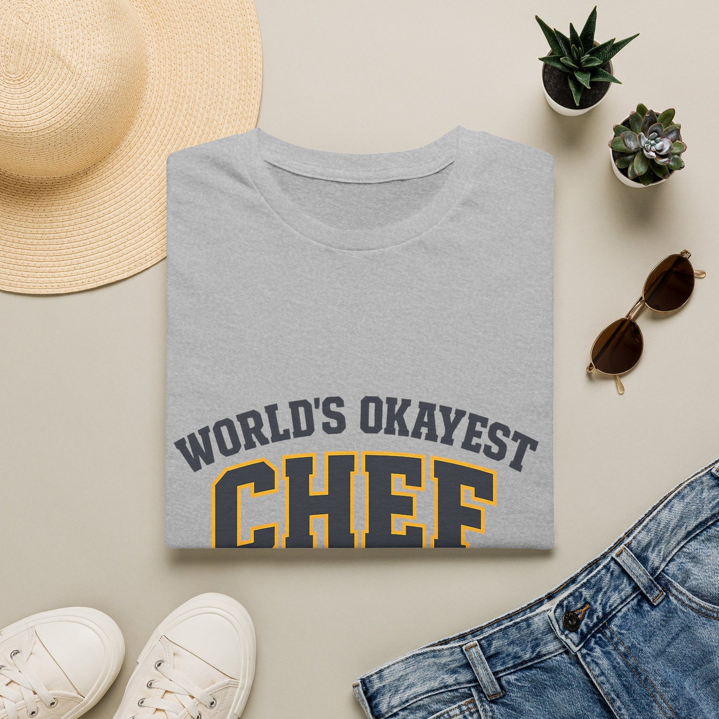 World's Okayest Chef T-Shirt — Funny Chef Gift for Home Cooks & Amateur Chefs