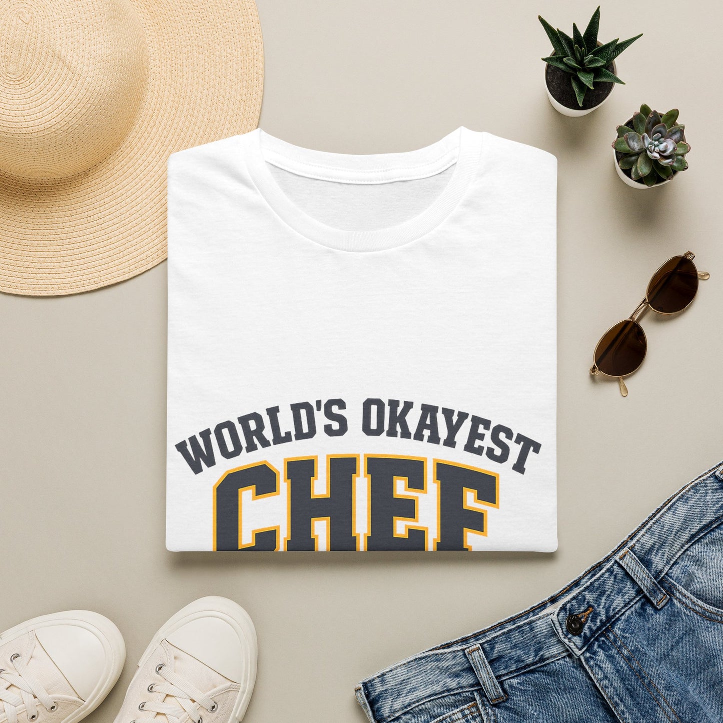 World's Okayest Chef T-Shirt — Funny Chef Gift for Home Cooks & Amateur Chefs