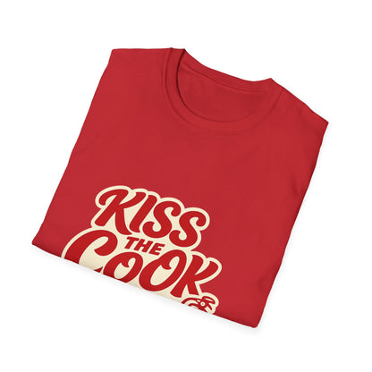 Kiss The Cook T-Shirt — Retro Red Graphic Tee ("Kiss The Cook from a safe distance")