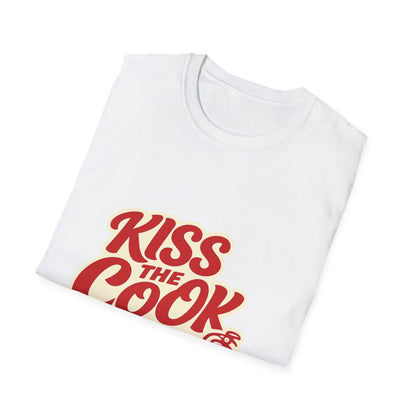 Kiss The Cook T-Shirt — Retro Red Graphic Tee ("Kiss The Cook from a safe distance")