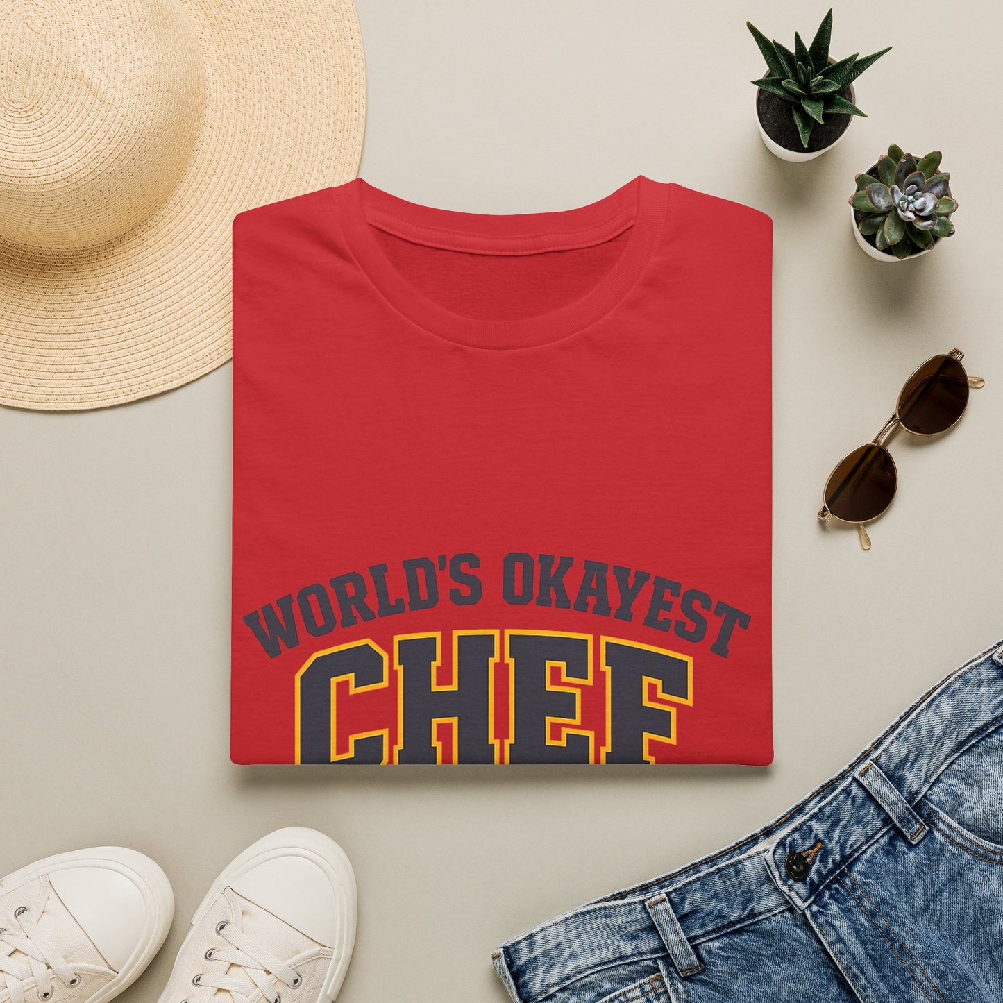 World's Okayest Chef T-Shirt — Funny Chef Gift for Home Cooks & Amateur Chefs