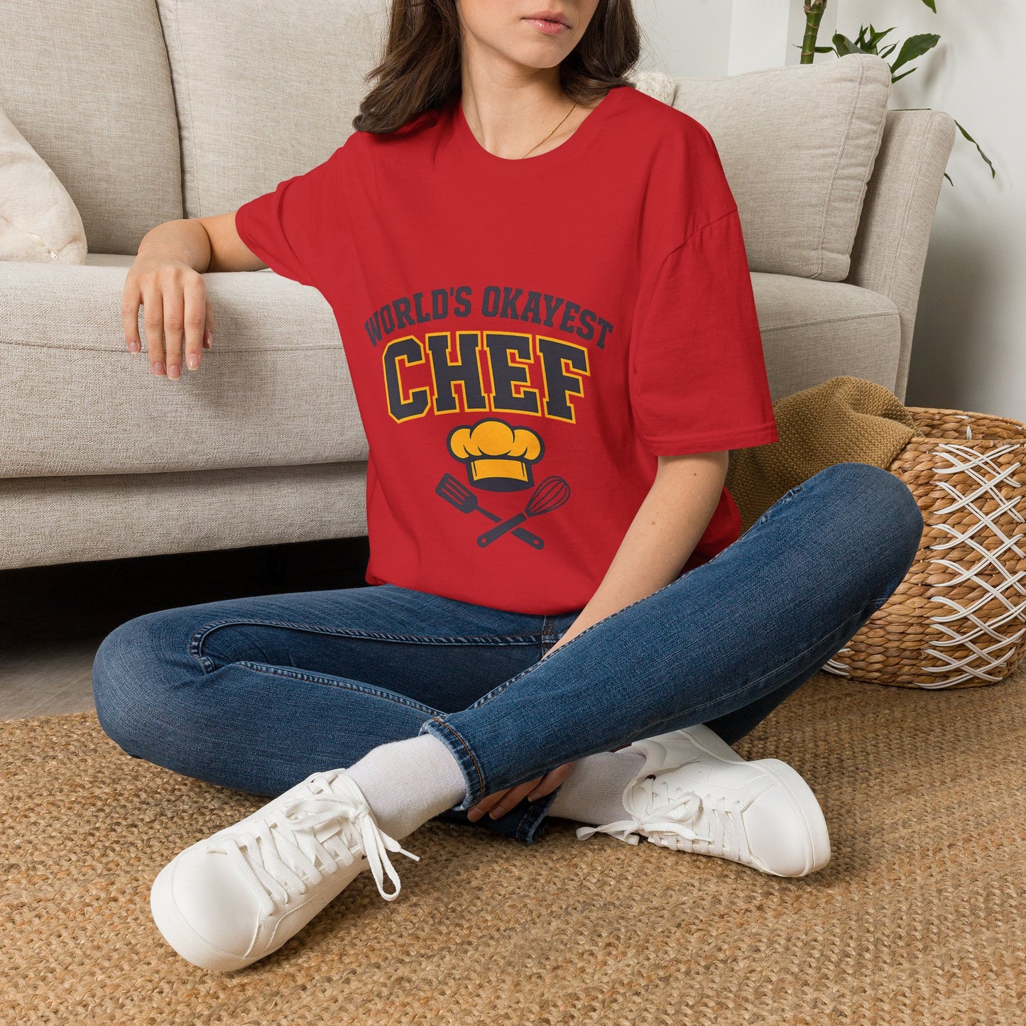 World's Okayest Chef T-Shirt — Funny Chef Gift for Home Cooks & Amateur Chefs