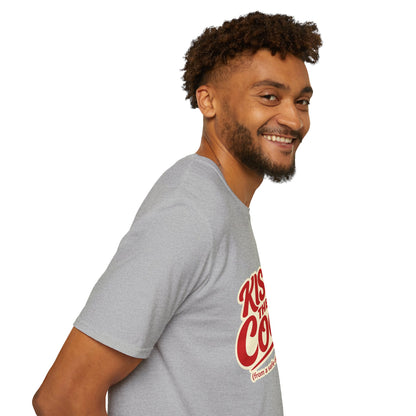 Kiss The Cook T-Shirt — Retro Red Graphic Tee ("Kiss The Cook from a safe distance")