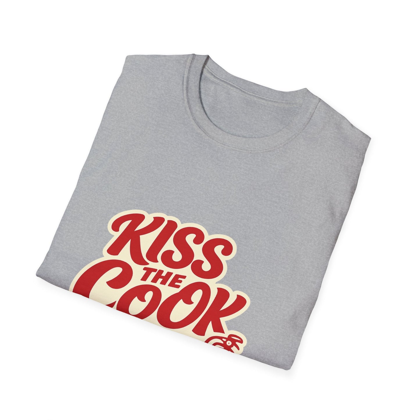 Kiss The Cook T-Shirt — Retro Red Graphic Tee ("Kiss The Cook from a safe distance")