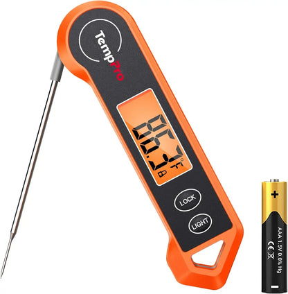 Instant Read Meat Thermometer — 1-Second Reading, Waterproof, Backlit Display