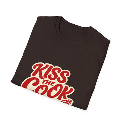 Kiss The Cook T-Shirt — Retro Red Graphic Tee ("Kiss The Cook from a safe distance")
