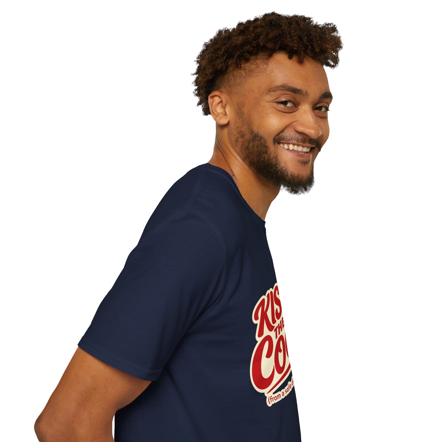 Kiss The Cook T-Shirt — Retro Red Graphic Tee ("Kiss The Cook from a safe distance")