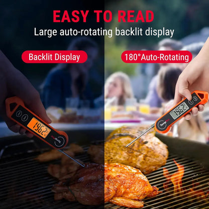 Instant Read Meat Thermometer — 1-Second Reading, Waterproof, Backlit Display