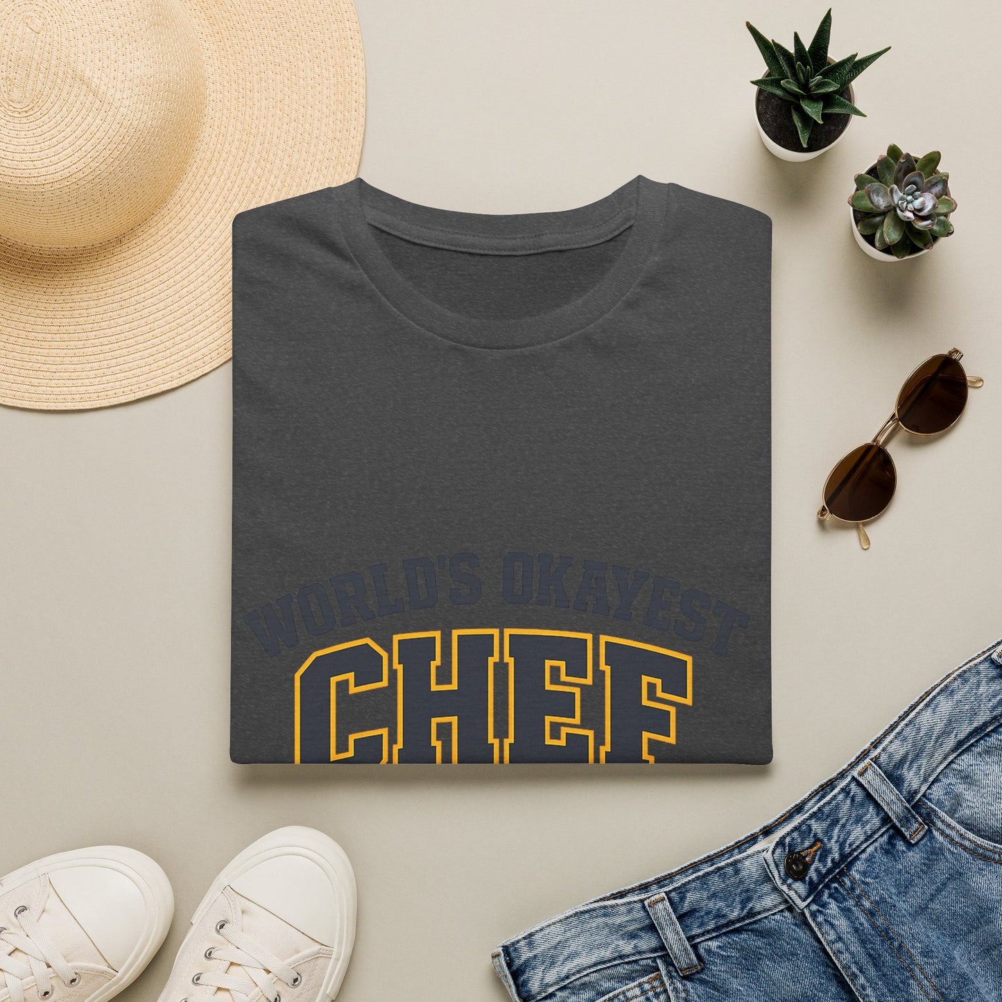 World's Okayest Chef T-Shirt — Funny Chef Gift for Home Cooks & Amateur Chefs