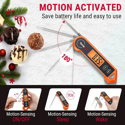 Instant Read Meat Thermometer — 1-Second Reading, Waterproof, Backlit Display