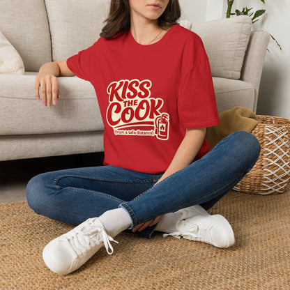 Kiss The Cook T-Shirt — Retro Red Graphic Tee ("Kiss The Cook from a safe distance")