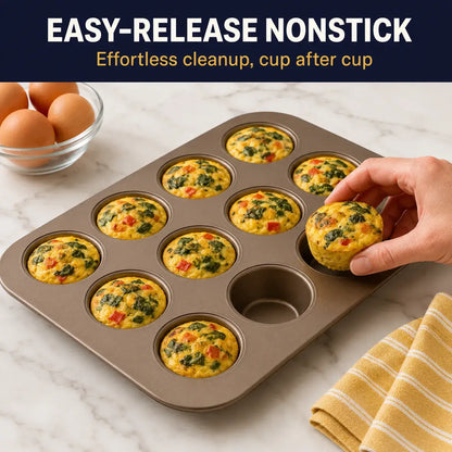 Muffin Pan 12-Cup — Nonstick, Warp Resistant, PFAS &amp; PFOA Free, Mocha