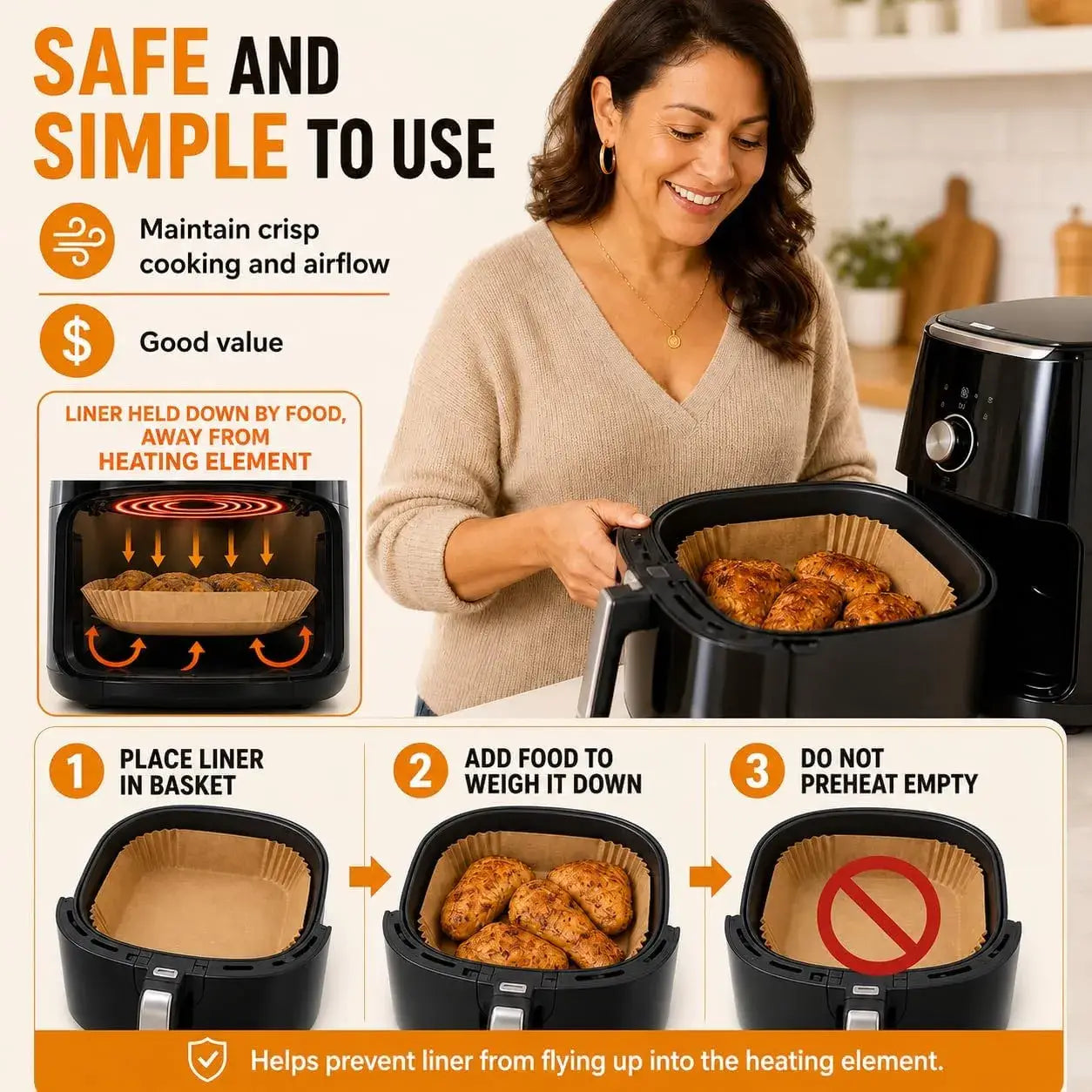 Air Fryer Liners 100 Pack — Non-Stick, Disposable, Fits 6–8 Qt