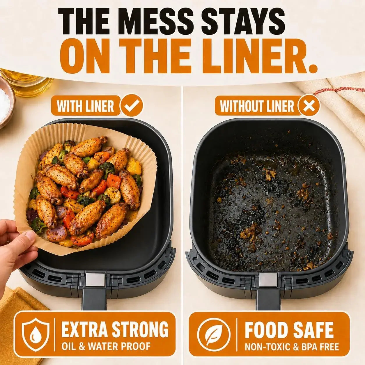 Air Fryer Liners 100 Pack — Non-Stick, Disposable, Fits 6–8 Qt