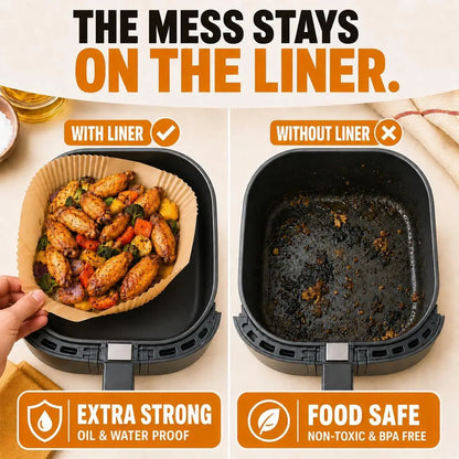 Air Fryer Liners 100 Pack — Non-Stick, Disposable, Fits 6–8 Qt
