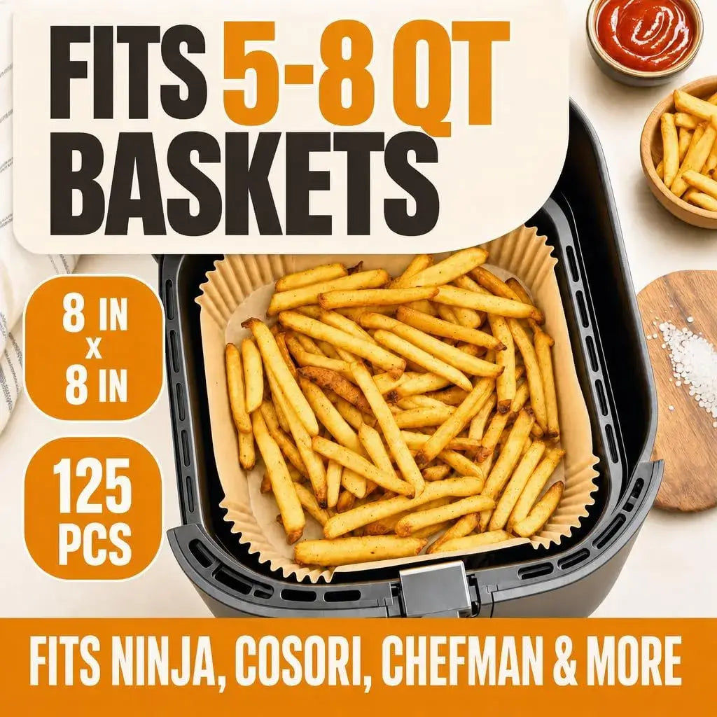 Air Fryer Liners 100 Pack — Non-Stick, Disposable, Fits 6–8 Qt