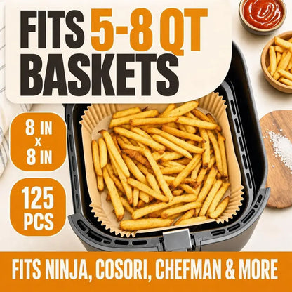 Air Fryer Liners 100 Pack — Non-Stick, Disposable, Fits 6–8 Qt
