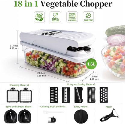 18-in-1 Vegetable Chopper & Mandoline Slicer with Container