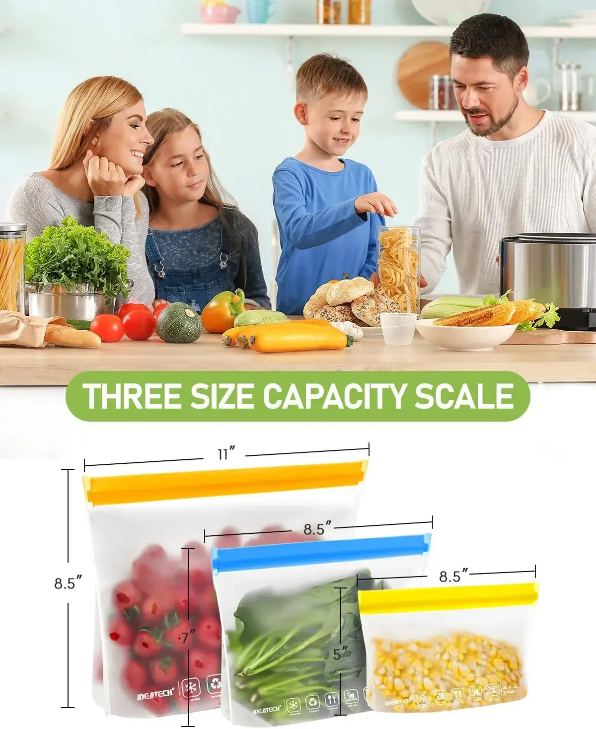 Reusable Food Storage Bags — 20 Pack, Leakproof, BPA-Free, Dishwasher Safe