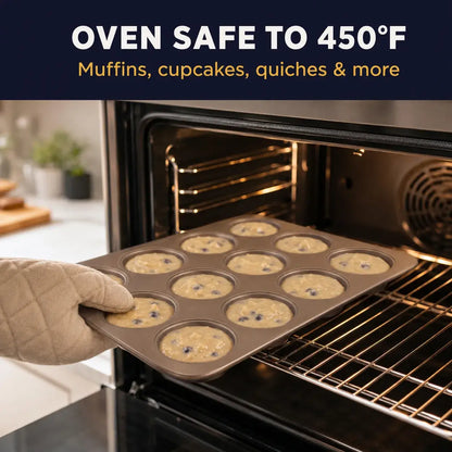 Muffin Pan 12-Cup — Nonstick, Warp Resistant, PFAS &amp; PFOA Free, Mocha