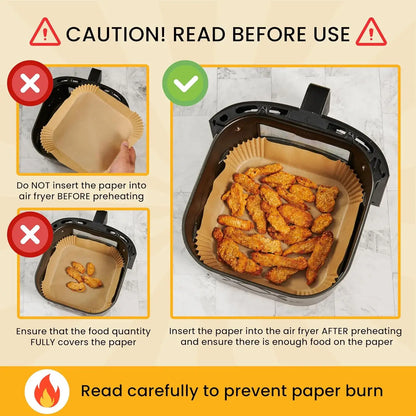 Air Fryer Liners 100 Pack — Non-Stick, Disposable, Fits 6–8 Qt
