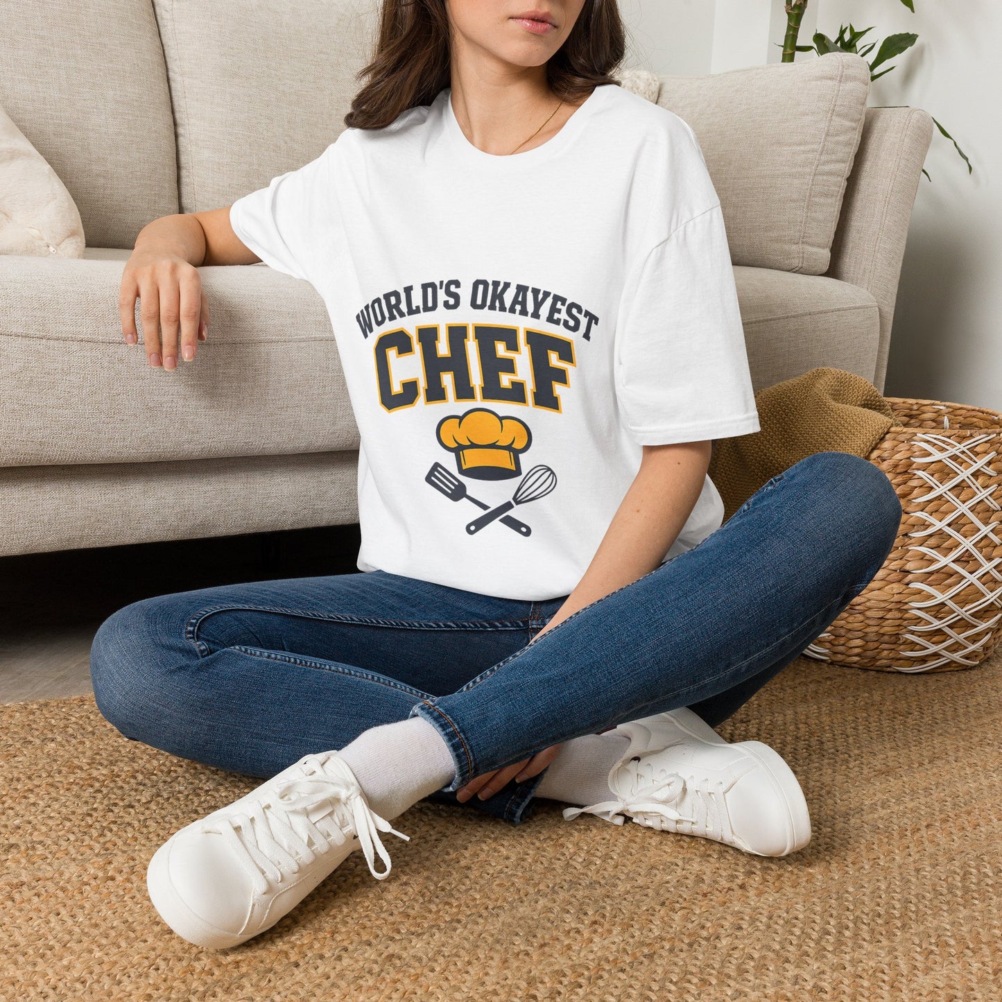World's Okayest Chef T-Shirt — Funny Chef Gift for Home Cooks & Amateur Chefs