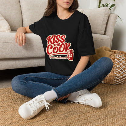 Kiss The Cook T-Shirt — Retro Red Graphic Tee ("Kiss The Cook from a safe distance")