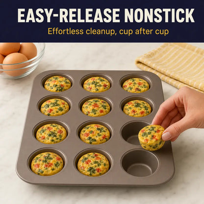 Muffin Pan 12-Cup — Nonstick, Warp Resistant, PFAS &amp; PFOA Free, Mocha