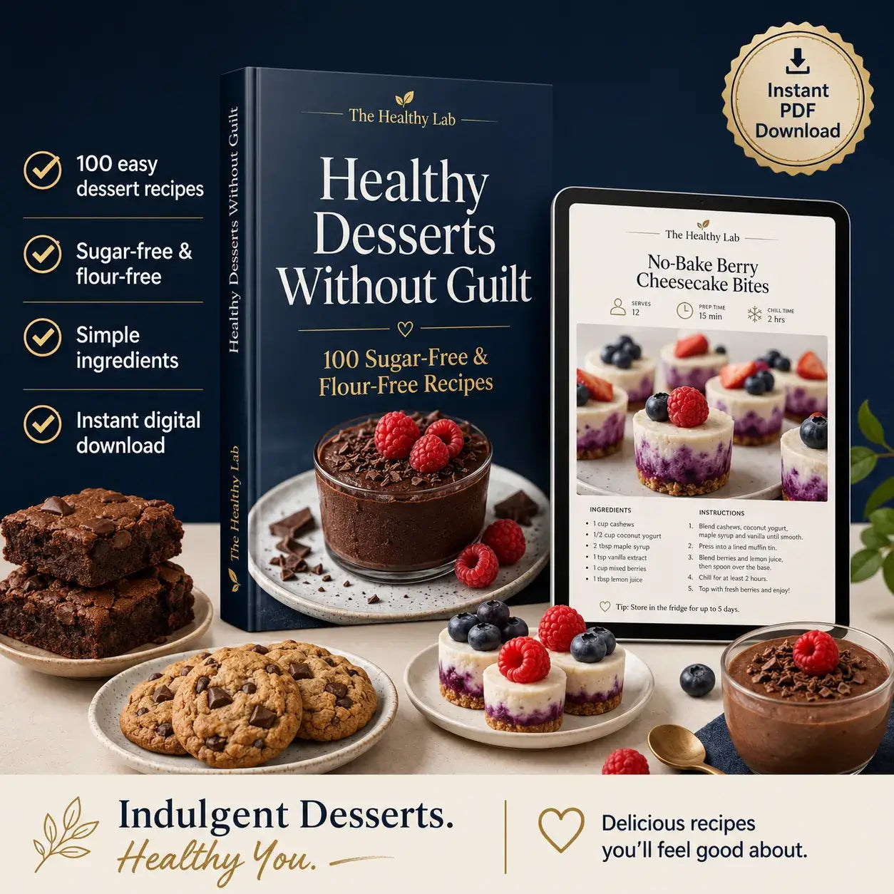 Healthy Desserts Without Guilt: 100 Sugar-Free & Flour-Free Recipes