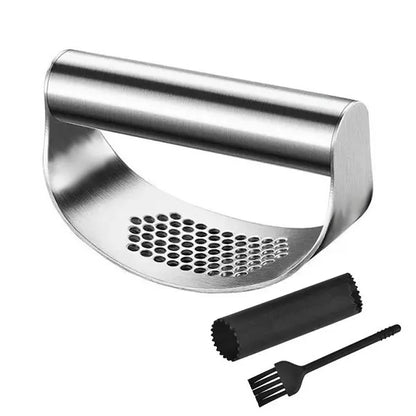 Improved stainless steel garlic press