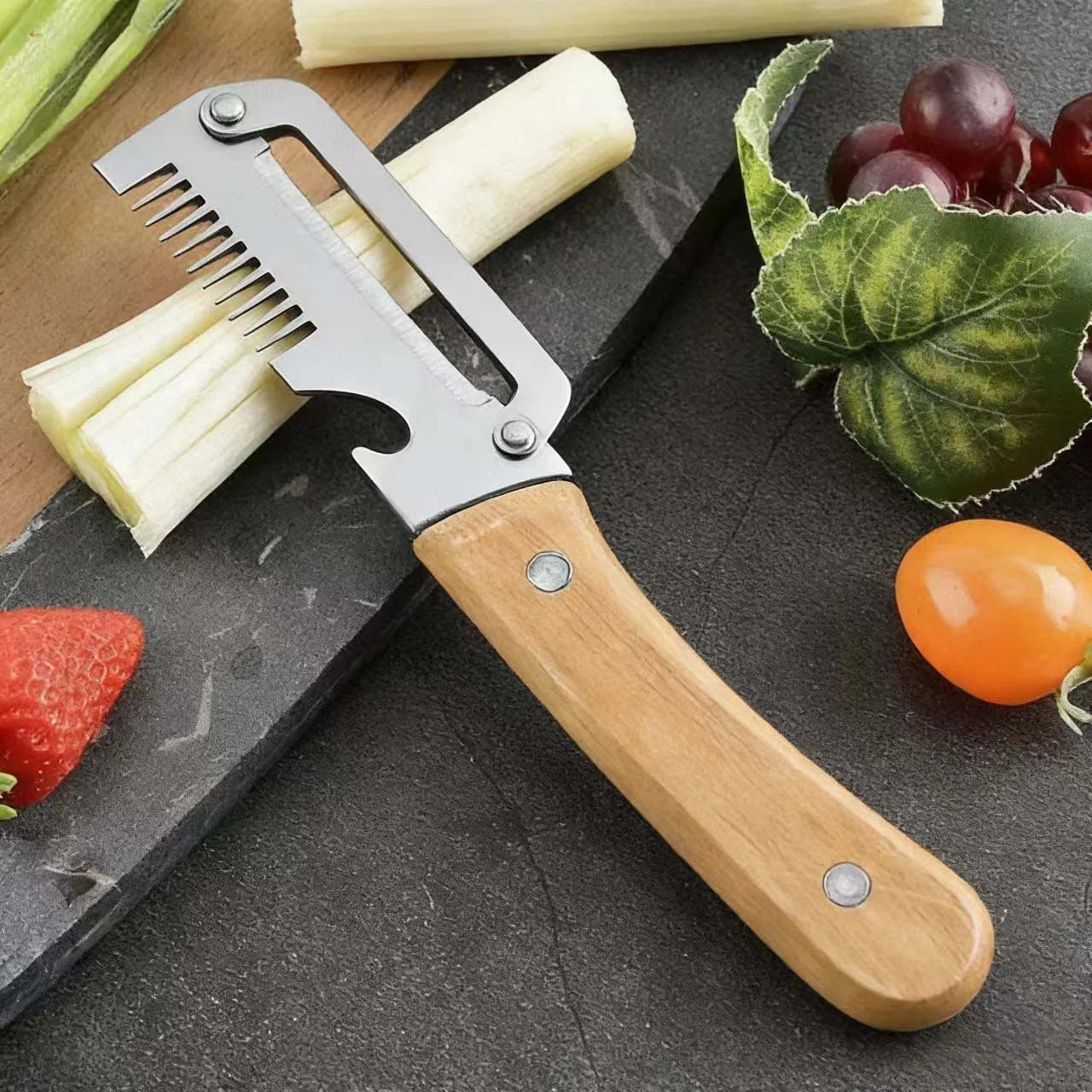 2026 New Paring Knife Ergonomic Wood Handle Knife Stainless Steel Vegetable Peeler with Wooden Handle 2-in-1 Fruit Potato Peeler