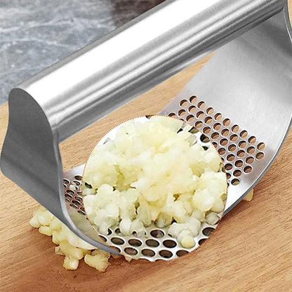 Improved stainless steel garlic press