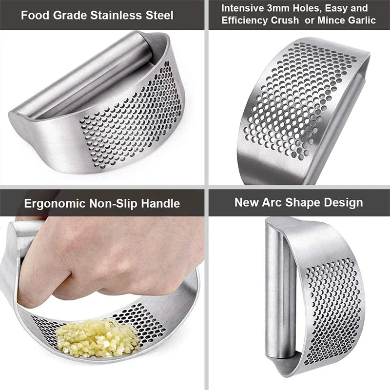 Improved stainless steel garlic press