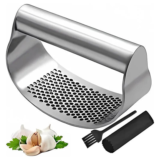 Improved stainless steel garlic press
